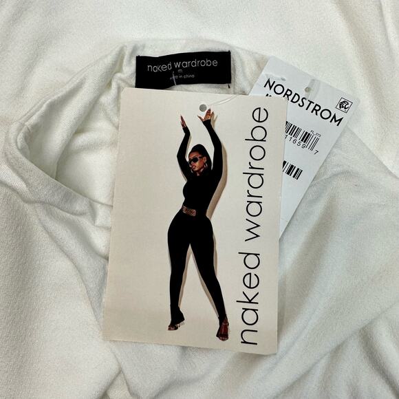 NEW Naked Wardrobe Bodycon Cutout Long Sleeve Mini Dress White Size Medium - Picture 5 of 5